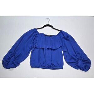 Tyche Royal Blue Off The Shoulder Ruffle Balloon Sleeve Blouse Top T-6226 Medium